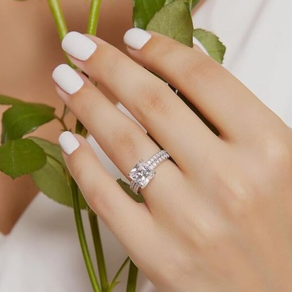 Princess Cut Engagement Ring Band Stack - Picture 1 of 5